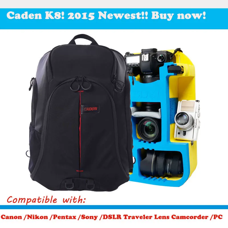 Caden K8 dslr Camera Bag Case backpack Waterproof case for  Canon Nikon Pentax or Sony DSLR Traveler Lens Camcorder & PC Bag