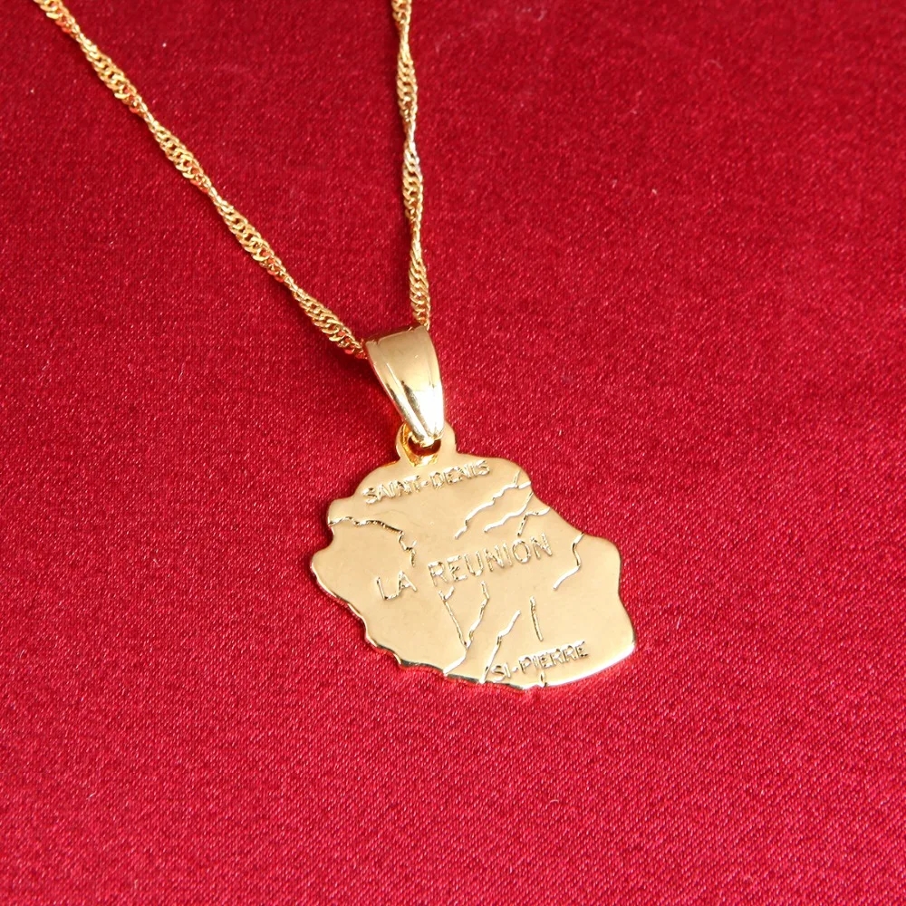 La Reunion Map Pendant Necklace Gold Color Country Map Jewelry Fashion France Reunion Island Maps 3