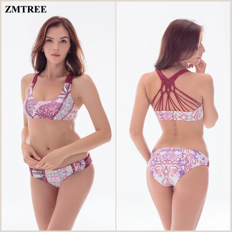 

ZMTREE Big Sale Women Swimwear Cropped Top Bikini Set Bandage Strap Swimsuit Brazilian Bikinis Beachwear Maillot De Bain