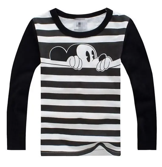 Футболка для мальчиков; Детские футболки для маленьких девочек; Весенняя Детская футболка с длинными рукавами; хлопковая Осенняя рубашка в полоску с изображением животных - Цвет: Черный