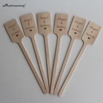 

100 Personalized names wood Party Drink Stirrers Customize laser Engraved Wedding Coffee Stir Engagement Party tableware