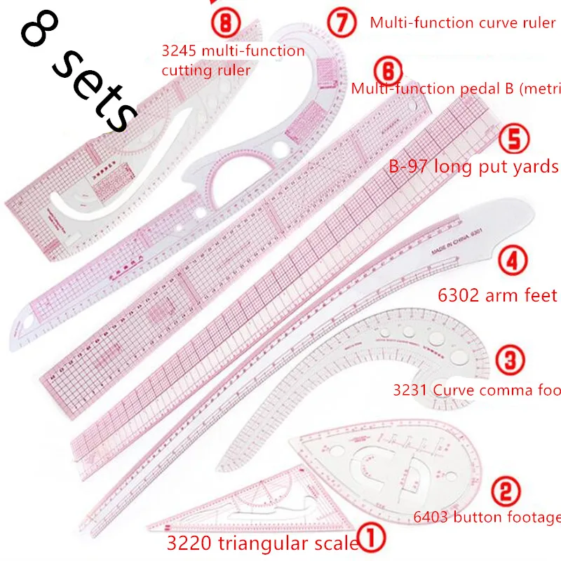 Practical 8 Styling Ruler French Curve Set Cutting Ruler Yardstick