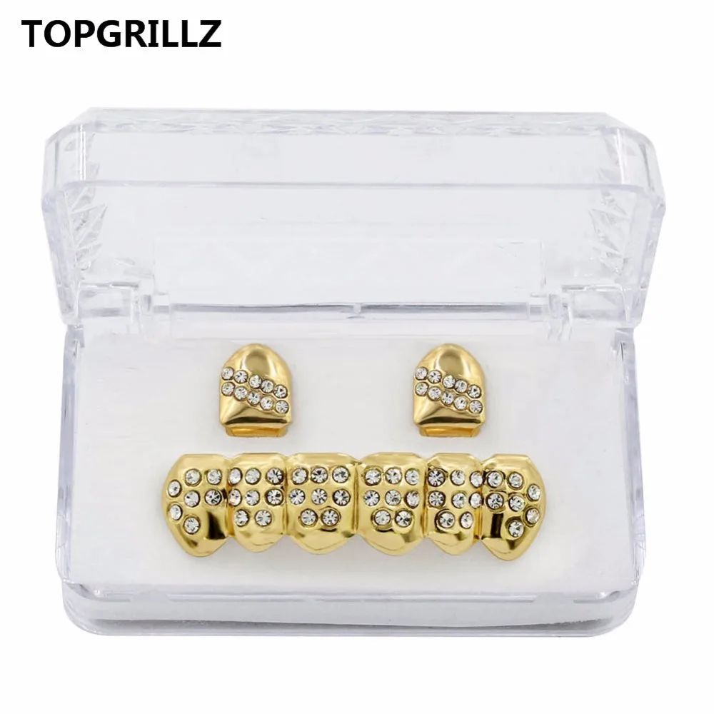 TOPGRILLZ новое покрытие желтого золота с 2 одинарными верхними зубьями колпачки