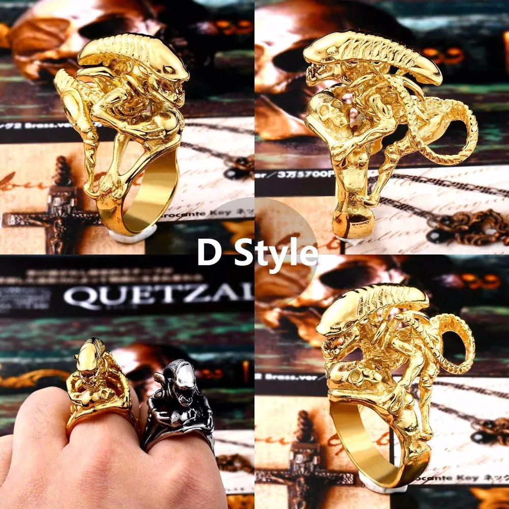 Beier Stainless Steel 3D Alien Predator Finger Gold color Rings For Men Gothic Style Movie Unique Hot sell Jewerly Gift BR8-358 images - 6