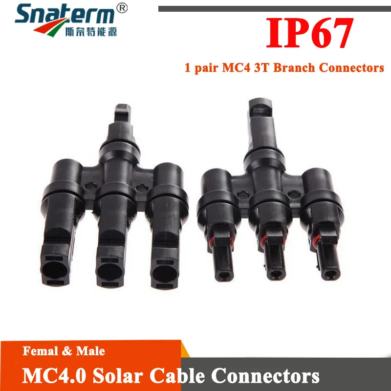 

MC4 Connector 1 pair MC4 3T Branch Connectors M/FM Solar Panel Cable Coupler Combiner MC4 Panel Cable Connectors