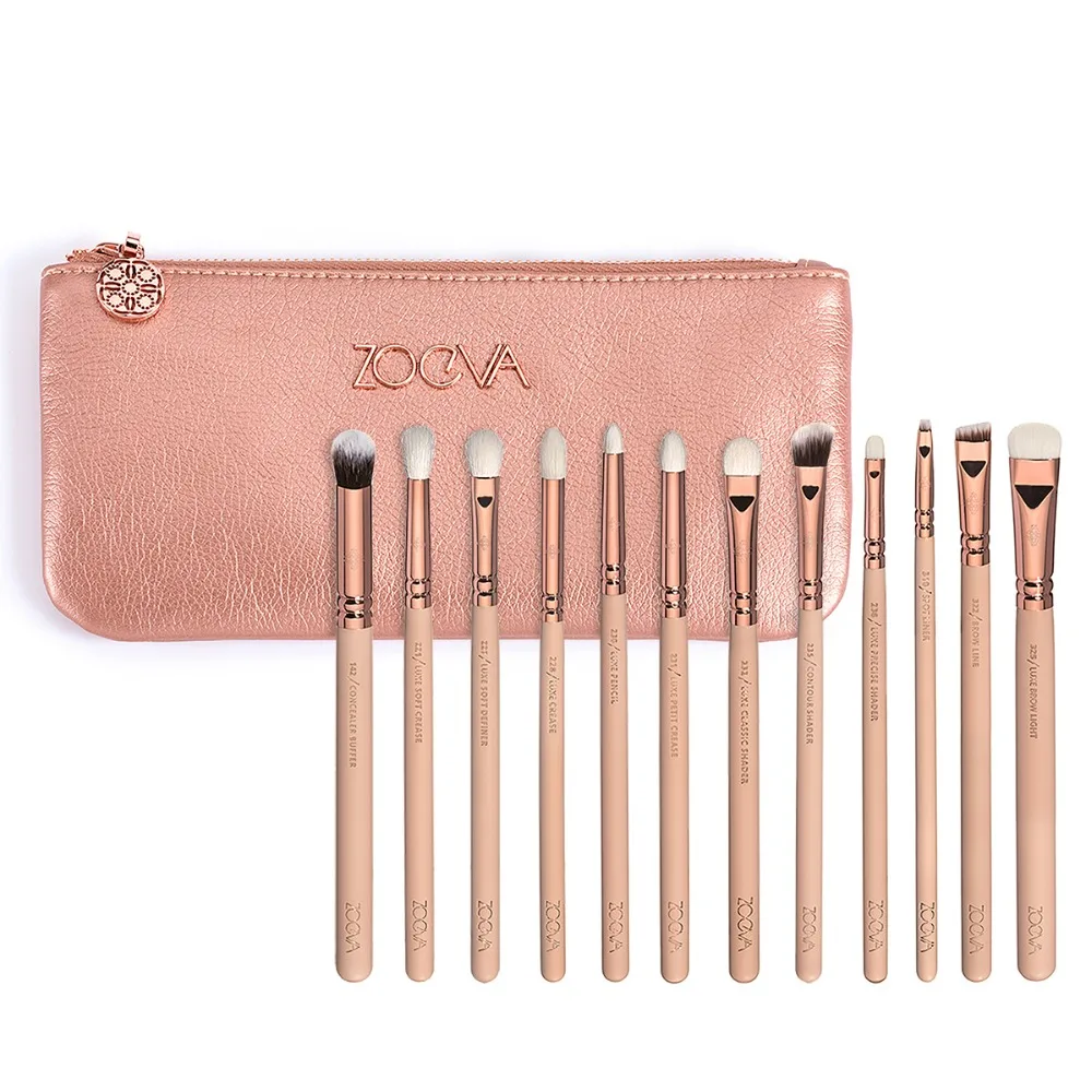 Nice quality Zoeva 12 pieces rose golden complete eye set eyeshadow eyeliner blending pencil makeup brushes
