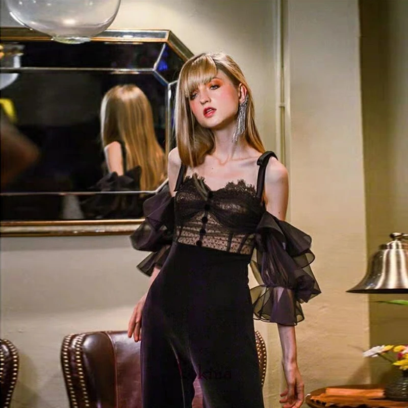 Terciopelo Correa Moda Calle Nueva Pista Encaje Diseñador Espagueti Camis Top Mujeres Las La Traje 2019 De Pantalones vwHqa