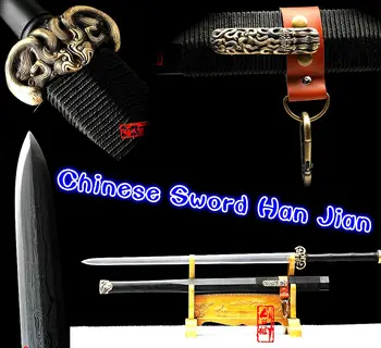 

Hand Forging 8 Side Folded Damascus Steel Double edge Sharp Chinese Sword Han Jian/Hand Carved Copper Knife fitted