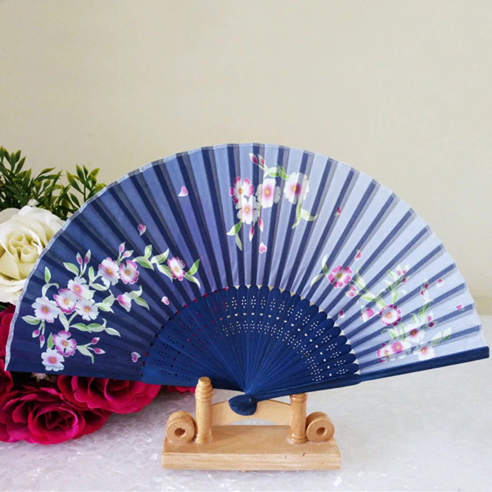 Flower Butterfly Pattern Folding Dance Wedding Party Lace Silk Folding Hand Held Flower Fan G619