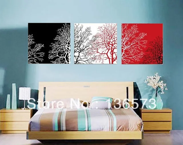 3 piece wall art sets handmade modern abstract still life black white red tree canvas painting 3 piece wall art sets handmade modern abstract still life black white red tree canvas painting