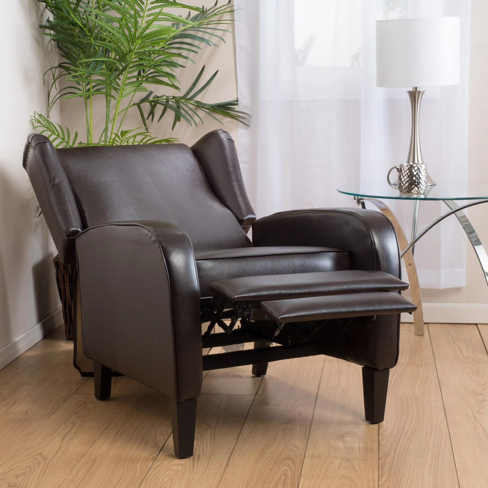 Hadley Espresso Leather Wingback Club Chair Recliner