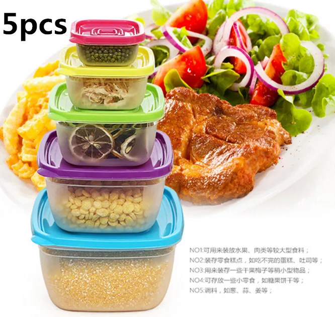 

5pcs Microwave Lunch Box PP Bento Storage box Transparent Food Container Set Crisper Household Tableware Suit Kitchen Dinnerware