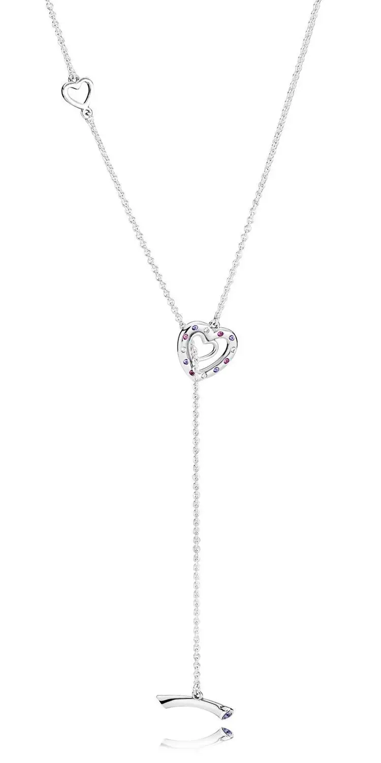 

SHINETUNG 1:1 S925 Sterling Silver Bright Hearts Purple & Lilac Necklace Ladies' Charm Luxury Jewelry