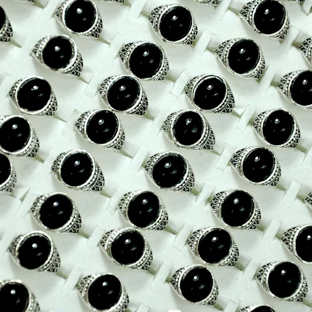 

500 Pcs Cool Vintage Black Stone Ring For Children Boys Girls Wholesale Jewelry Rings Bulks Lots Free Shipping LR4069
