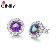 CiNily мистический Цирконий, кубический цирконий, посеребренные серьги,,, Женские Ювелирные серьги-гвоздики 14 мм OH3455