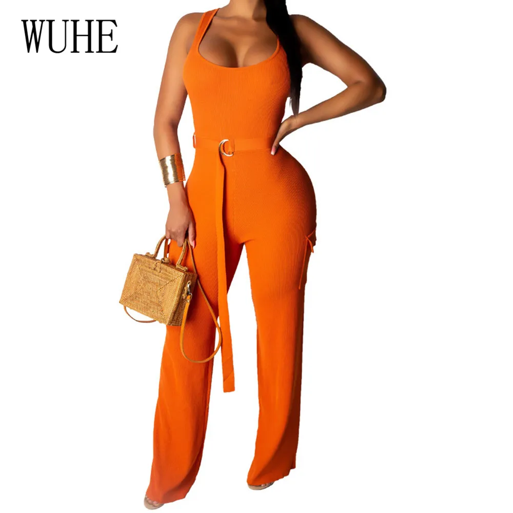 WUHE Urban Casual Fashion Women's Belt Pitted Jumpsuits Elegant Bodycon Bandage Loose Playsuits Femme Summer Macacao Feminino WUHE Urban Casual Fashion Women's Belt Pitted Jumpsuits Elegant Bodycon Bandage Loose Playsuits Femme Summer Macacao Feminino