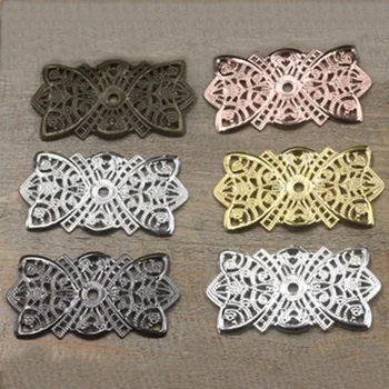 

26mm*48mm 7 Colors Plated Hollow Flowers Setting Filigree Wraps Connectors Charm Jewelry Findings cy865