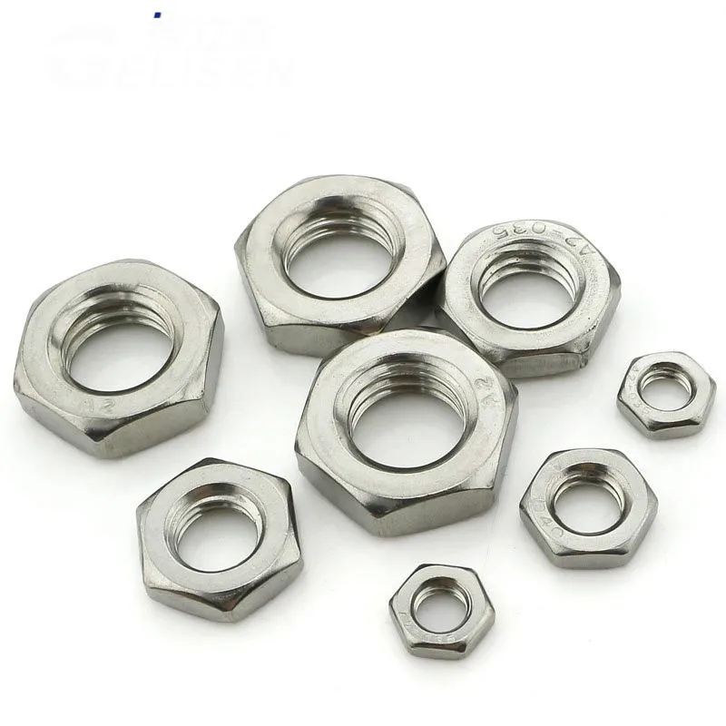 

2PCS M8 M10 M12 M14 M16 GB6173 304 Stainless Steel Hexagonal Flat Thin Nut Fine Tooth Thin Nut