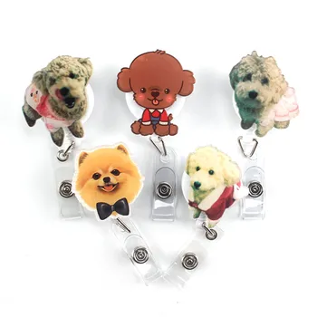 

1pc Kawaii Cartoon Dog Retractable Badge Holder Nurse Kids Exhibition Pull Key Holder ID Card Holder Badge Reel Office Supplies