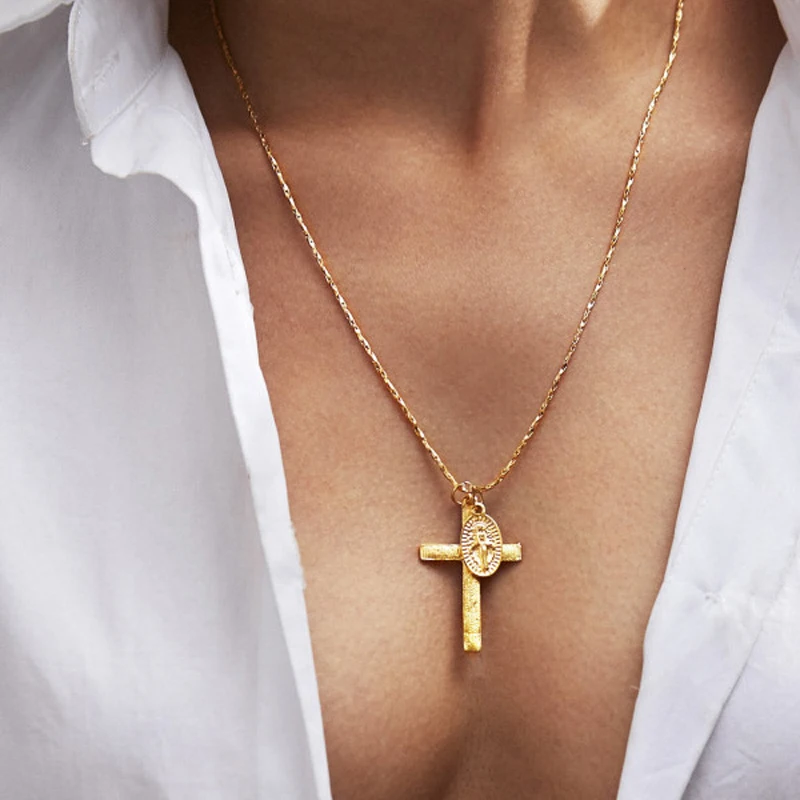 

New Punk Cross Pendant Necklace Gold Jesus Necklace Pendants Female Necklaces for Women Fashion Party Jewelry 2019