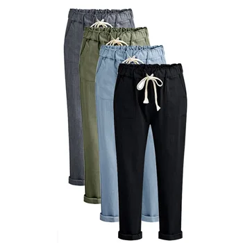 

Women Elastic Waist Pockets Loose Pants Casual Trousers Leisure Long Pants