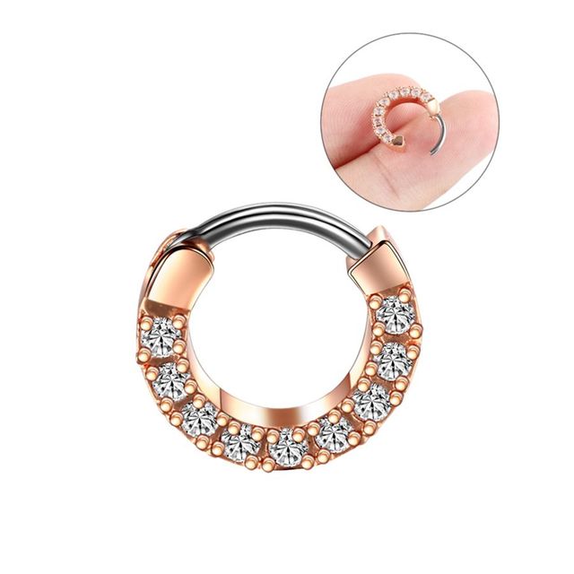 Copper Nose Hoop Septum Rings Crystal Ear Helix Clicker Piercings CZ Cartilage Daith Rook Earring Tragus Piercings Jewelry