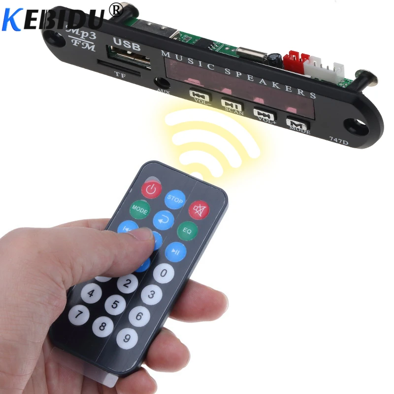 

kebidu DC 5V 12V Car AUX 3.5MM MP3 Module Decoder Board TF FM Radio Audio Micro USB Power Supply For Car Remote Music Speaker