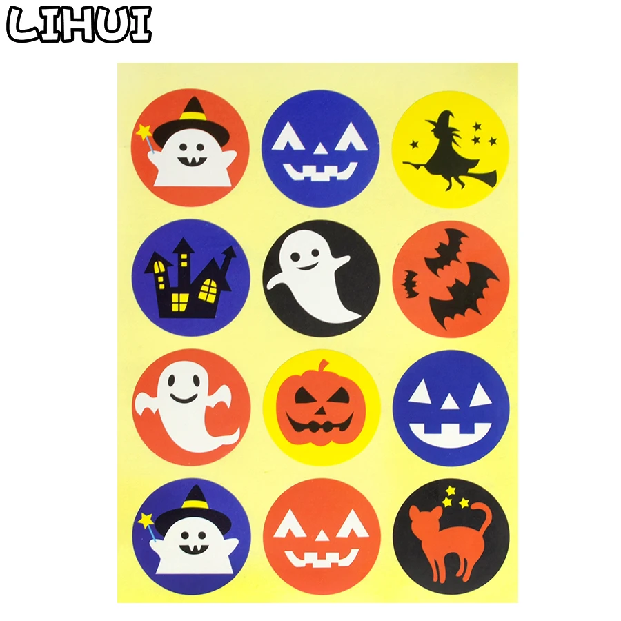 

5 PCS Halloween Ghost Stickers Funny Toys for Children Pumpkin Decals to Stick on Face Party Decor Laptop Case Candy Bag Labels