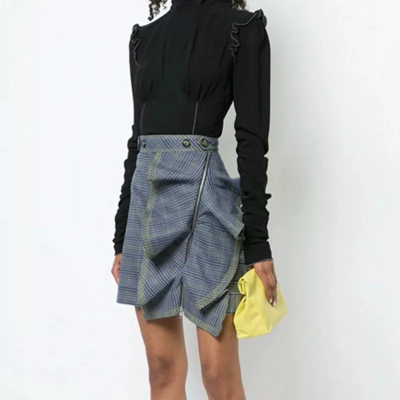 2018 мода осень плед Офисные женские туфли Zipper A-Line Skirt Студенческие Костюмы |