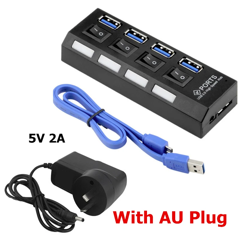 4 порта USB концентратор 3,0 высокоскоростной 4 USB 3,0 концентратор с ЕС/США/AU/адаптер питания стандарта Великобритании многопортовый usb-адаптер