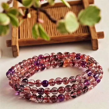 

5.6mm Genuine Natural Colorful Super 7 Melody Stone Crystal 3 laps Bracelet Bead Stretch For Women Lady Gift Necklace AAAAA