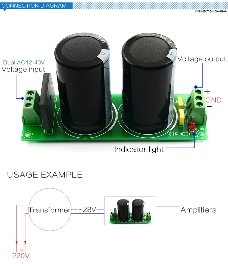 CIRMECH выпрямитель фильтр Конденсатор DC двойной модуль питания для усилителя мощности переменного тока в постоянный модуль питания доска diy комплект готовой
