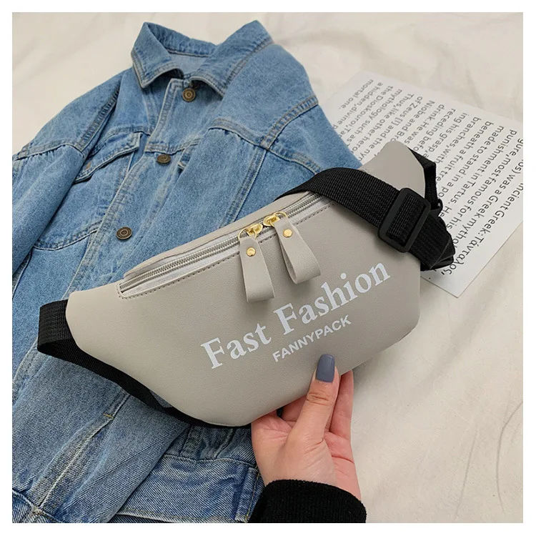 Модная женская поясная сумка из искусственной кожи, сумка на пояс, женская сумка с буквенным принтом, переносная сумка для путешествий, стиль - Цвет: Light Grey