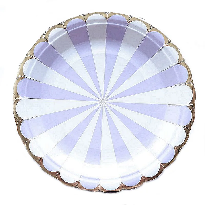 10pcs 7inch Colorful Striped Paper Plates Dishes Utensils Pink Paper
