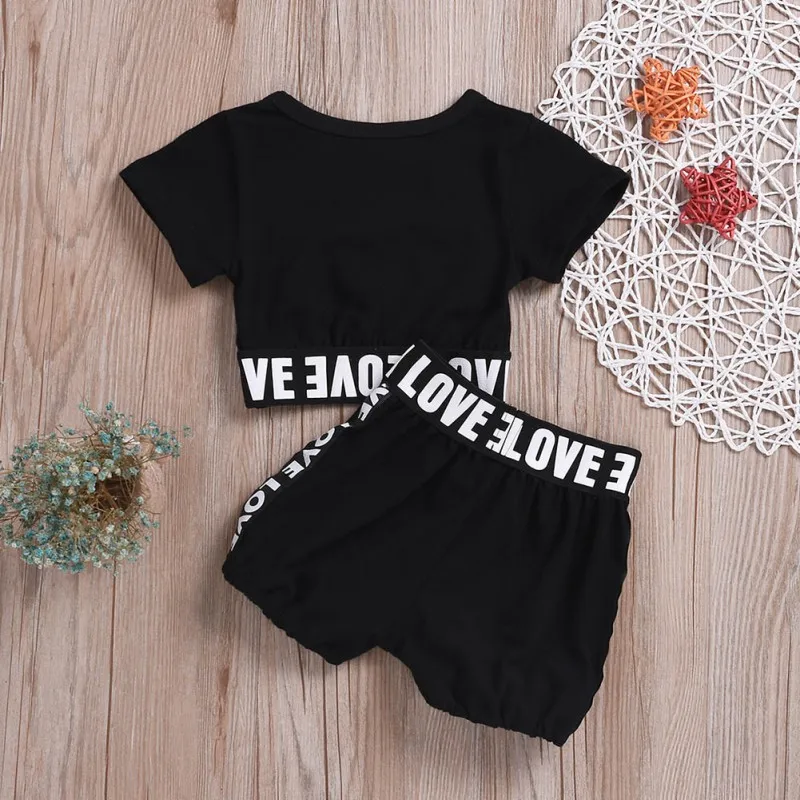 

summer girls boys letter print children clothing set baby clothes short-sleeve T-shirt pant kids sport suit
