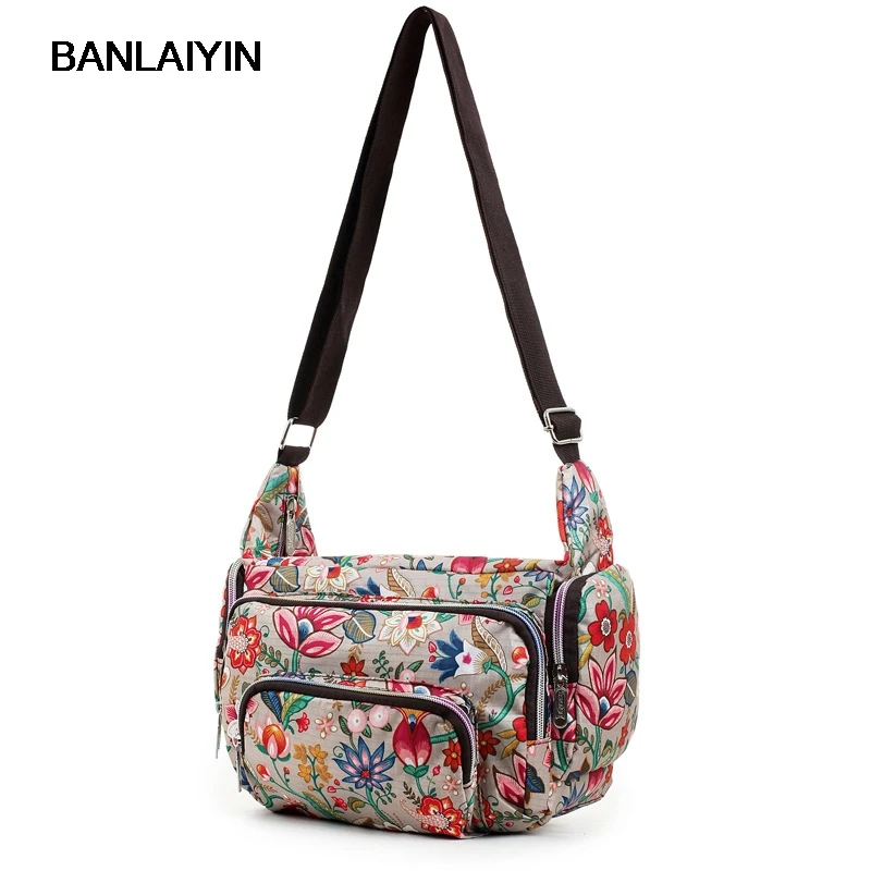 Women Messenger Bags Print Floral Cross Body Shoulder Canvas Hobo Bag Nylon Oxford Fabric Women ...