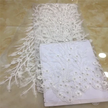 

VILLIEA White African French Lace Fabric High Quality African Tulle Lace Fabric For Wedding Guipure Lace Chemical Lace Fabric