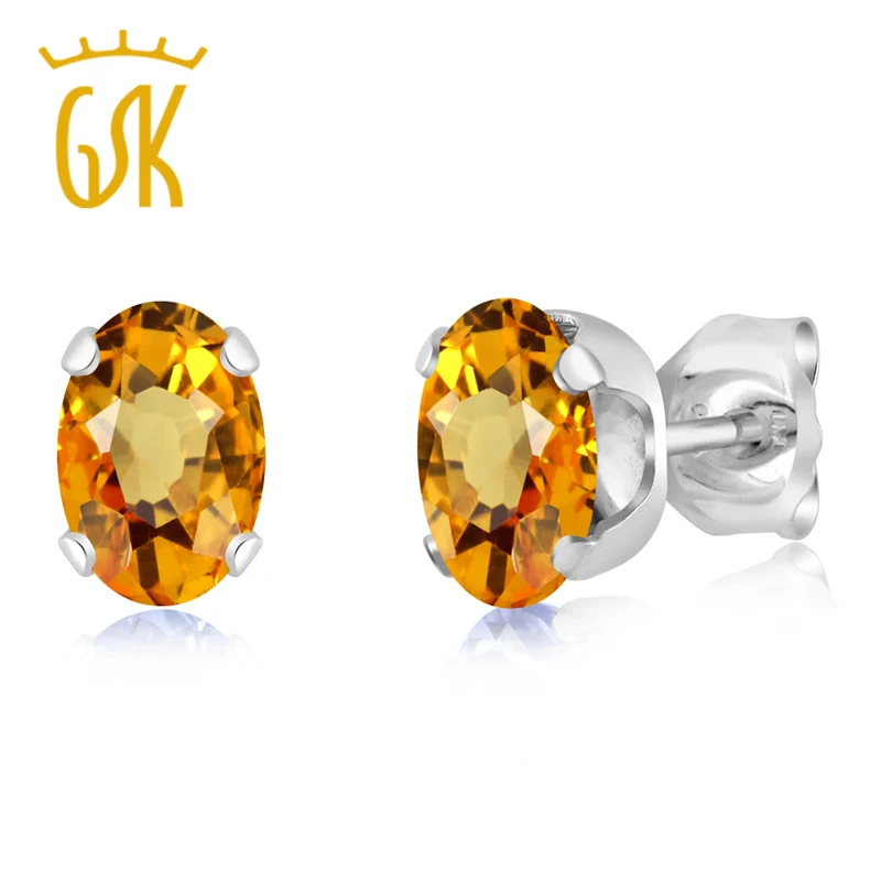 GemStoneKing 1.10 Ct Oval Natural 6x4mm Yellow Sapphire Stud Earrings