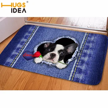

HUGSIDEA Denim Cat Dog Anti-Slip Waterproof Door Mat Paint Flower Kitchen Carpets Bedroom Rugs Decorative Stair Mats Home Decor