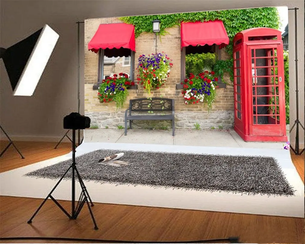 Photography Backdrop Fancy Fresh Flowers Vintage Chair Telephone Booth Lantern Green Vine Nature Ric Scene Photo Background | Электроника