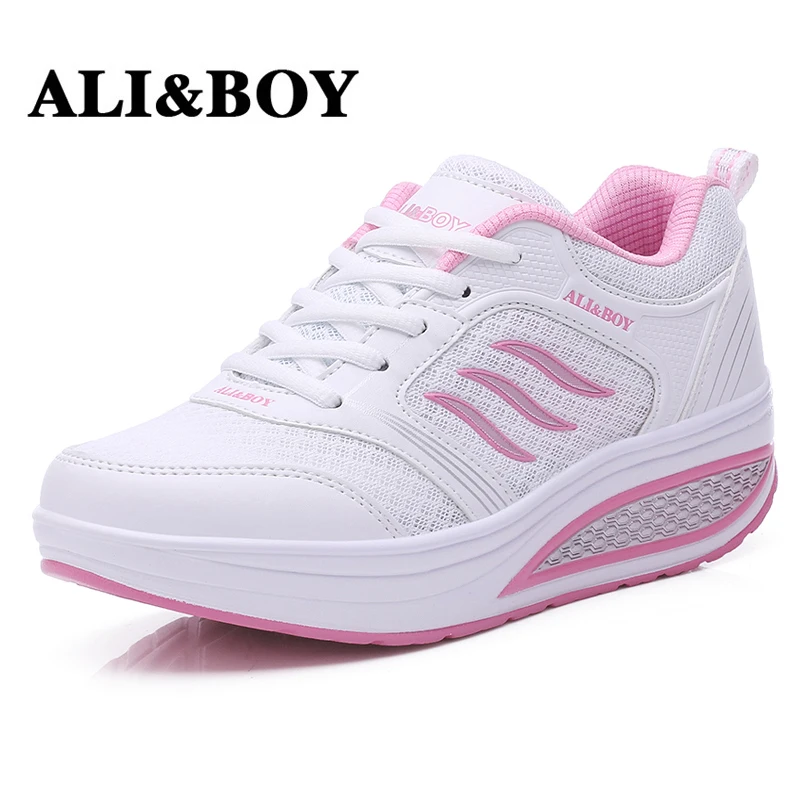 ALI&BOY 2017 Summer wedges platform sneakers WALKING SHOES Breathable mesh shakes shoes sports women's shoes swing students