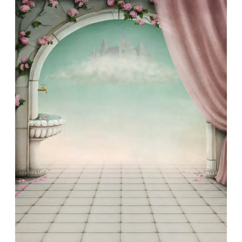 

Fairy Tale Clouds Castle Curtain Flowers graphy studio background High-grade Vinyl cloth Computer printed custom backdrop