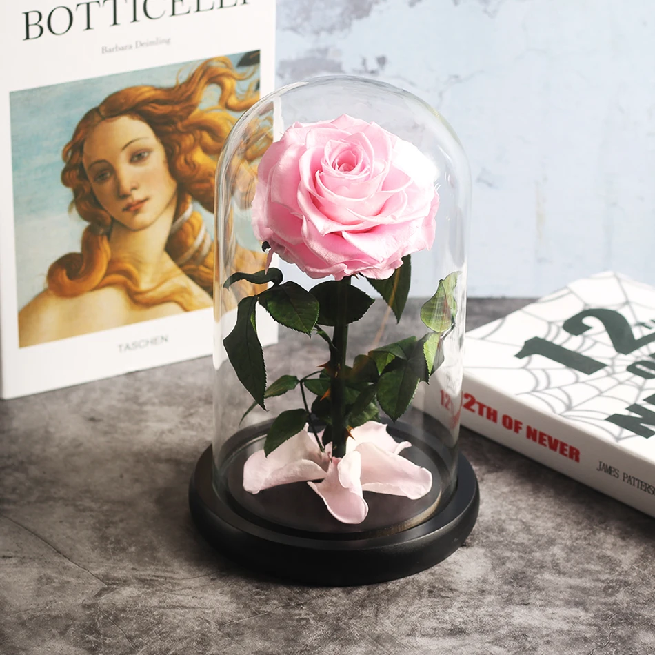 Красавица и Чудовище красная роза в стеклянном куполе на розовой гостиной спальни украшения стола подарки на день Св. Валентина подарки на день рождения
