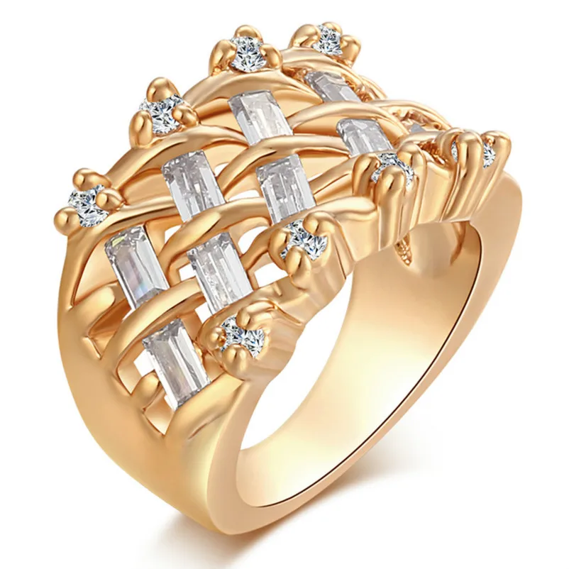Exquisite Personality Rhinestone Geometric Ring Women Wedding Engagement Jewelry Rings