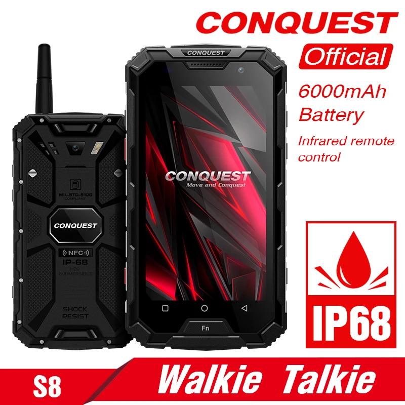 CONQUEST S8 прочный смартфон 4 Гб 64 Гб рация IP68 Телефон ГЛОНАСС 6000 мАч батарея NFC 4G LTE IP68 противоударный прочный телефон