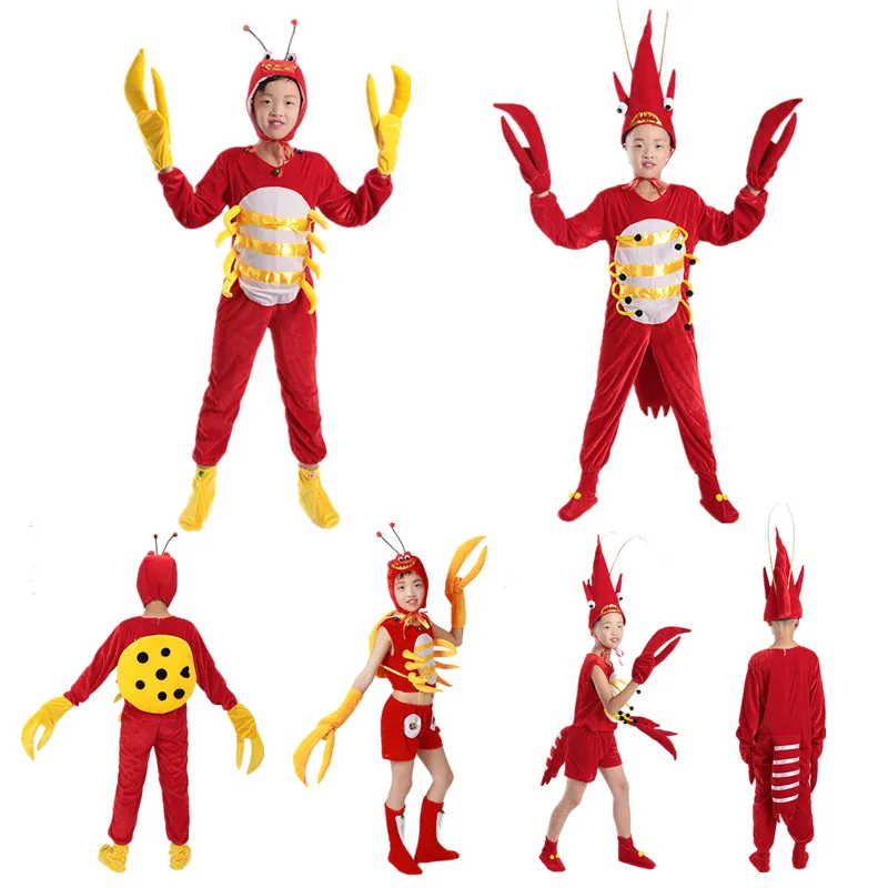 Детский карнававечерние льный костюм на Хэллоуин для взрослых, костюм красного краба, костюм омара, Забавная детская одежда с изображением животных, комбинезон для мальчиков и девочек