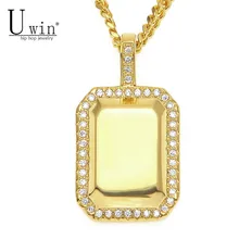 

UWIN Iced out Copper Square Dog Tag Pendant Necklace Bling AAA Cubic Zircon Gold Silver Mens Women Hip hop Necklace Chain