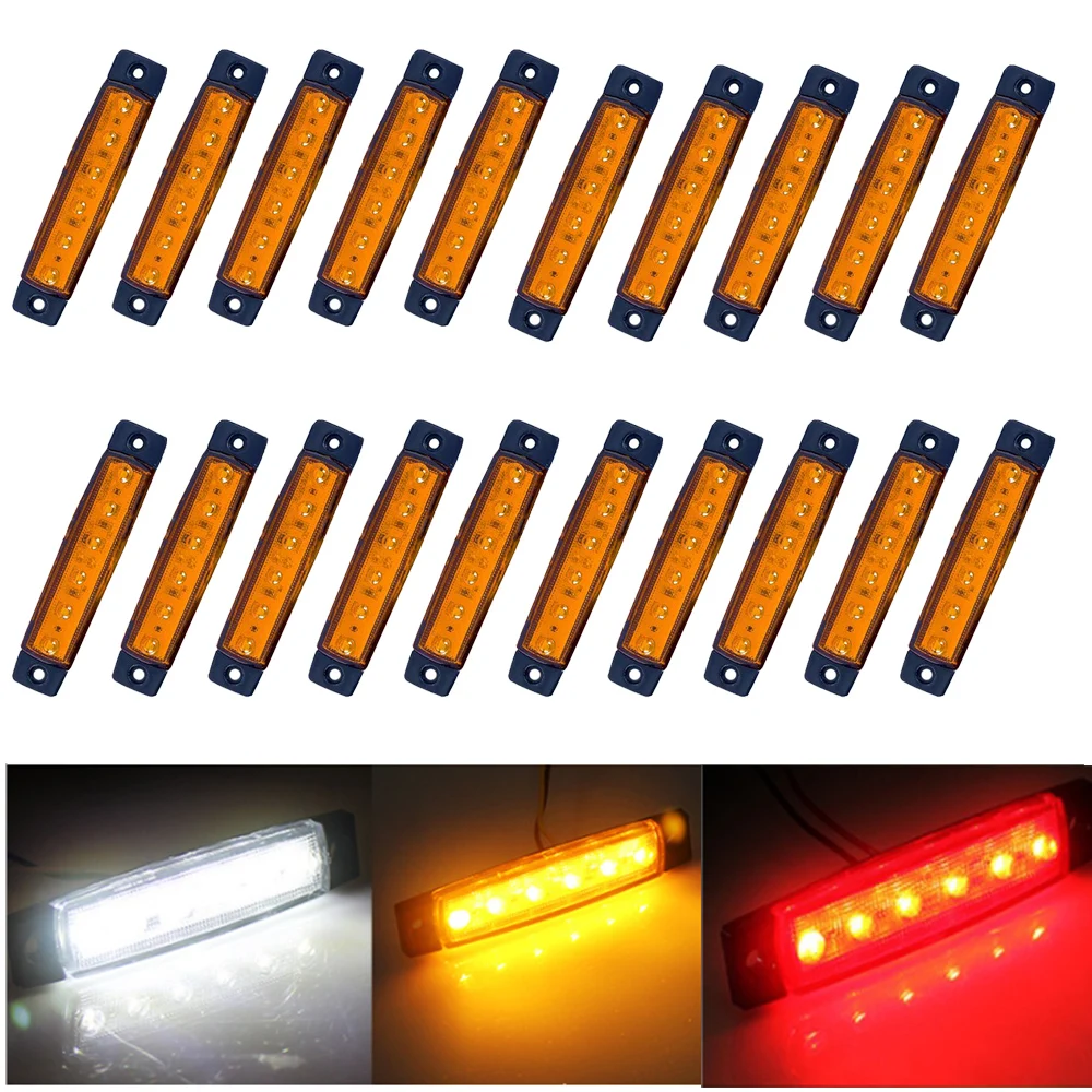 

Marlaa 10Pcs 3.8" Amber White Red Front Side Marker 6 LED Trailer Truck Lorry Indicators Lights Led Marker Trailer Parking Light