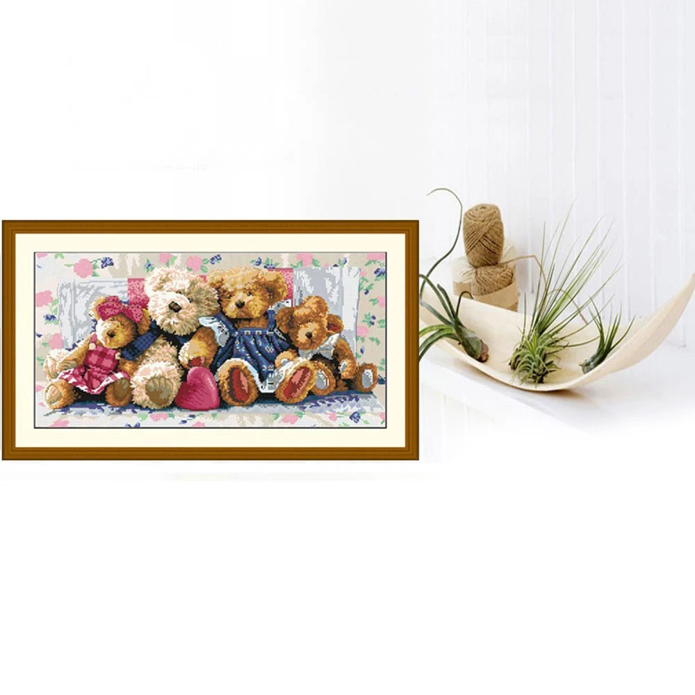 

Boutique DIY Handmade Needlework Cross Stitch Set Embroidery Kit Precise Printed Bear Family Design Cross-Stitching Decoration