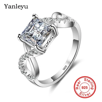 

Yanleyu Jewelry Pure 925 Sterling Silver Rings for Women Square AAA Cubic Zircon Wedding Engagement Ring for Bridal PR180